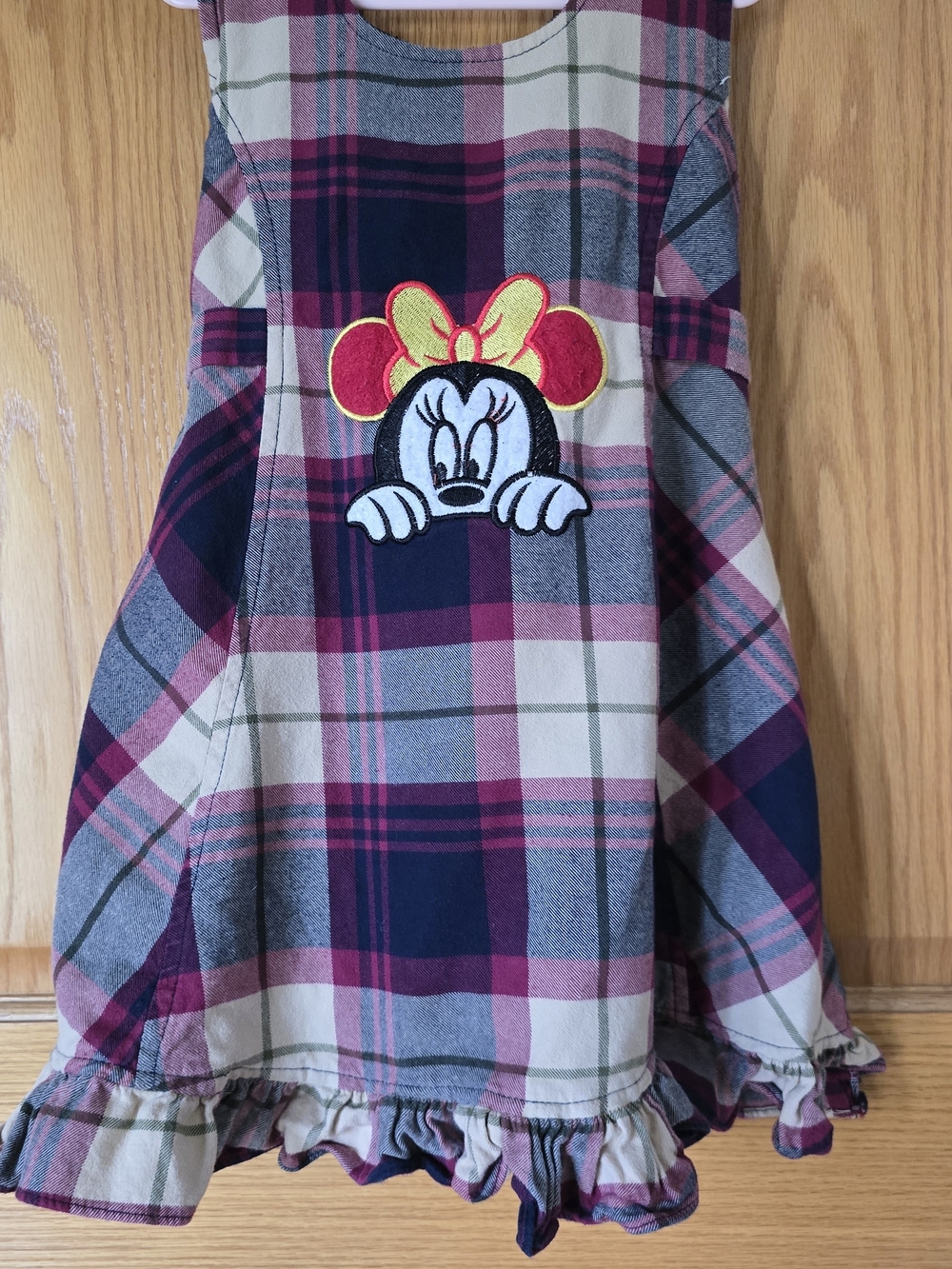 Vintage Happy Baby Minnie Mouse Plaid Pinafore Jumper Dress Ruffle Hem 4t